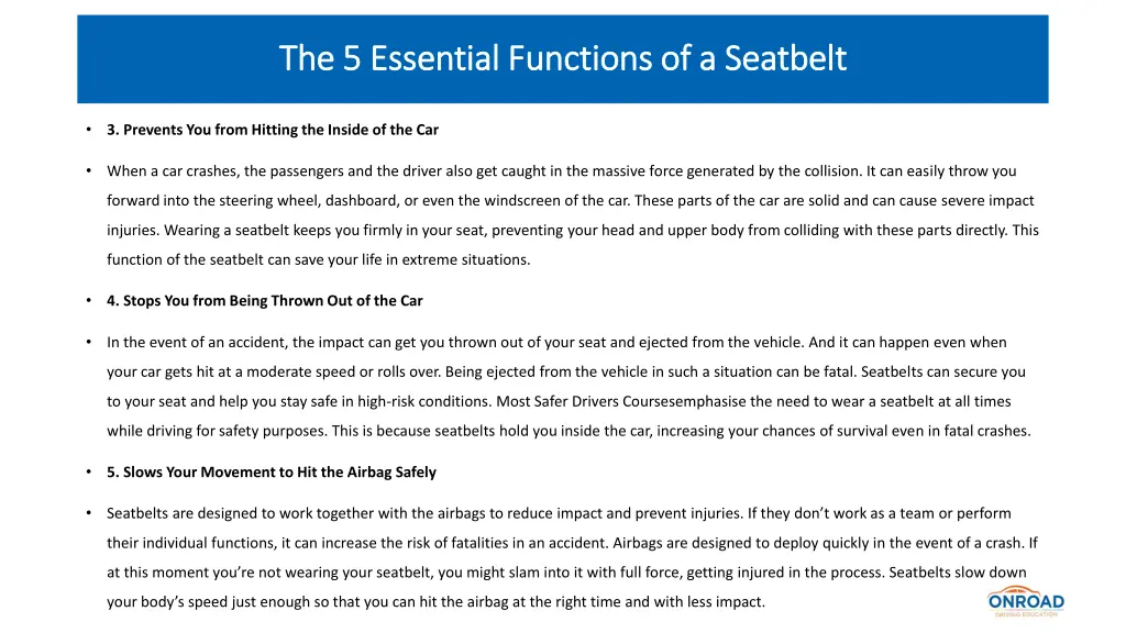 the 5 essential functions of a seatbelt 2