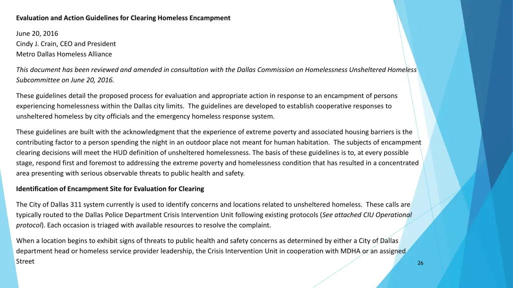 evaluation and action guidelines for clearing