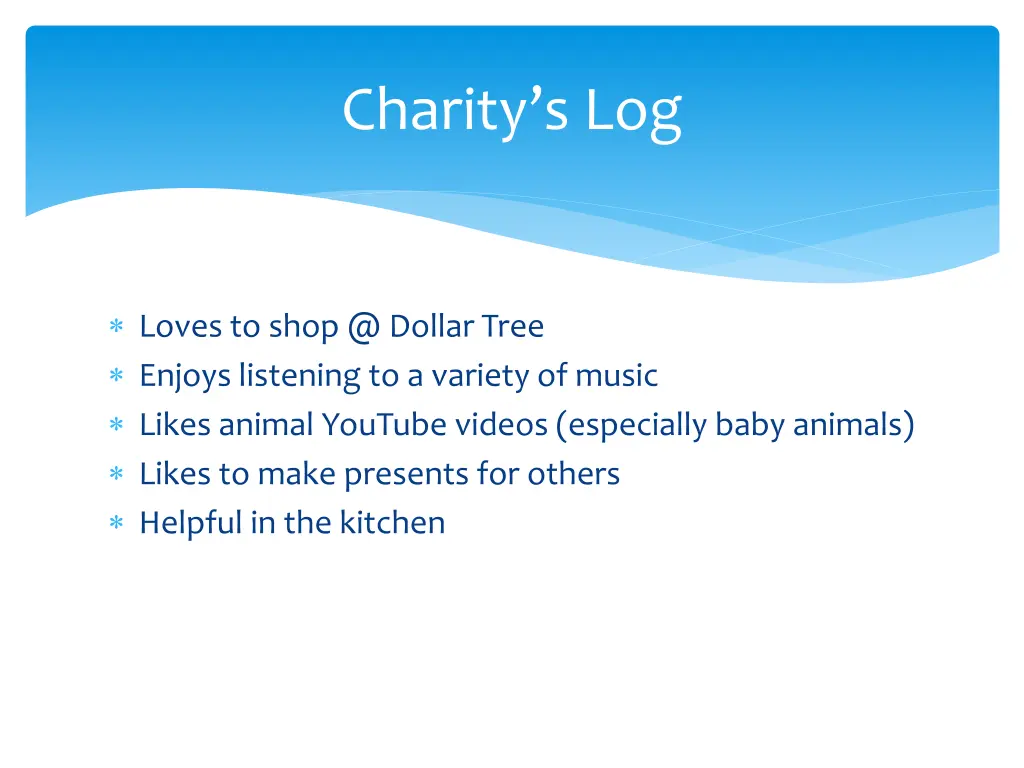 charity s log