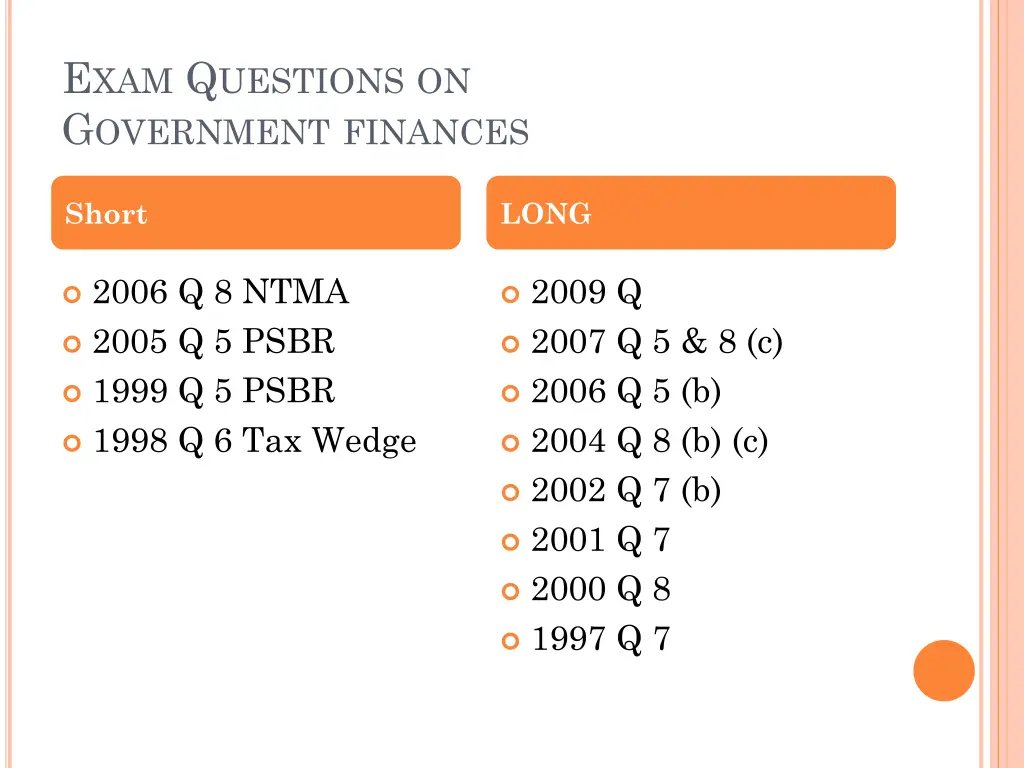 e xam q uestions on g overnment finances