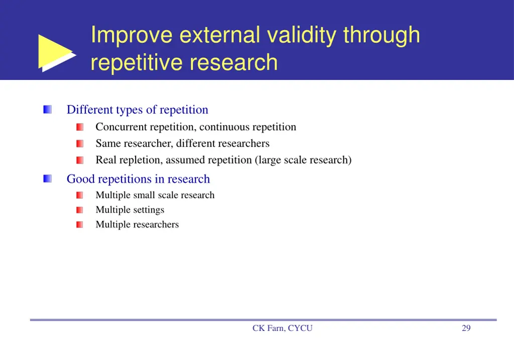 improve external validity through repetitive