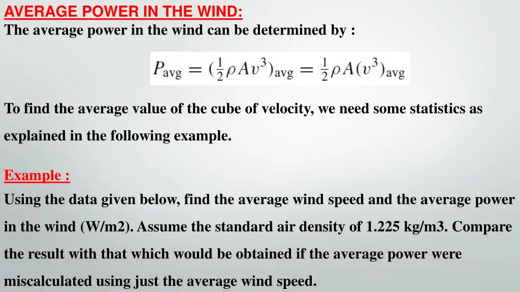 average power in the wind the average power