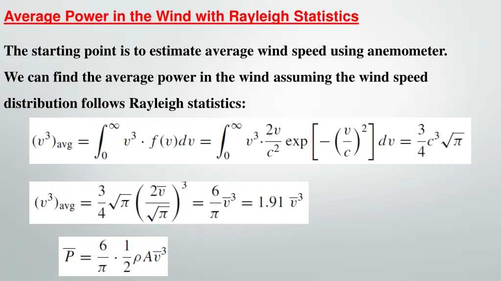 average power in the wind with rayleigh statistics