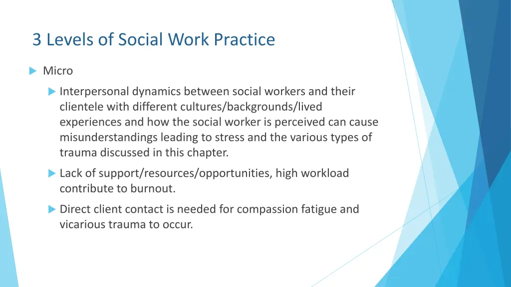 3 levels of social work practice