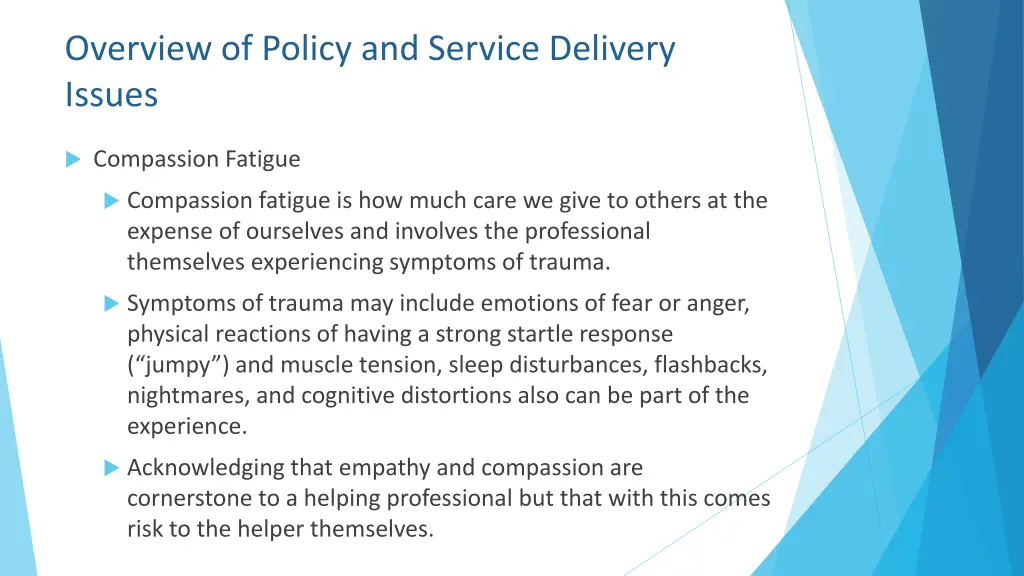 overview of policy and service delivery issues 1