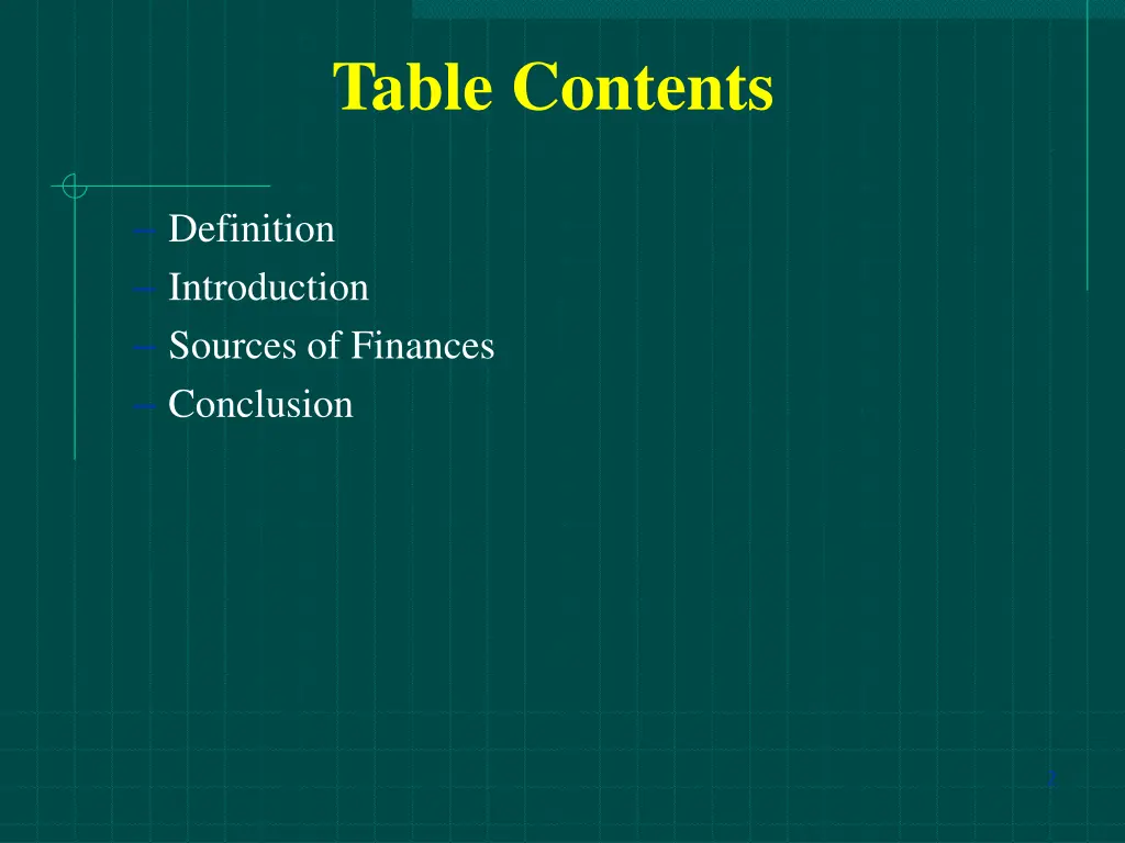 table contents