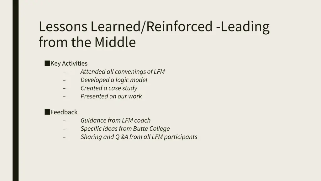 lessons learned reinforced leading from the middle