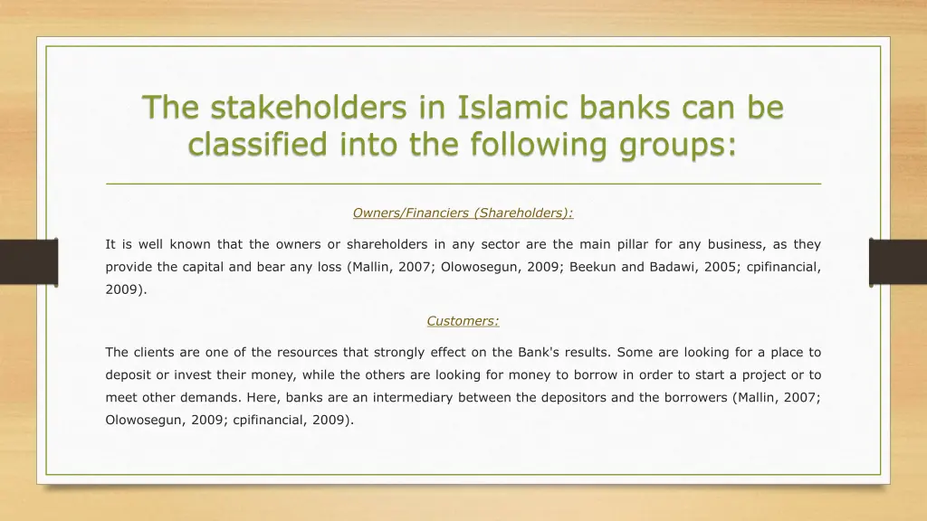 the stakeholders in islamic banks