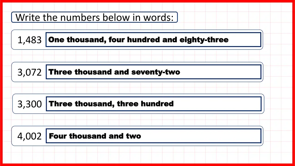 write the numbers below in words