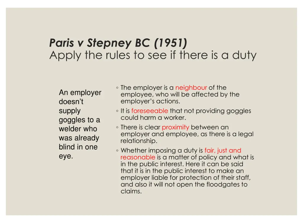 paris v stepney bc 1951 apply the rules