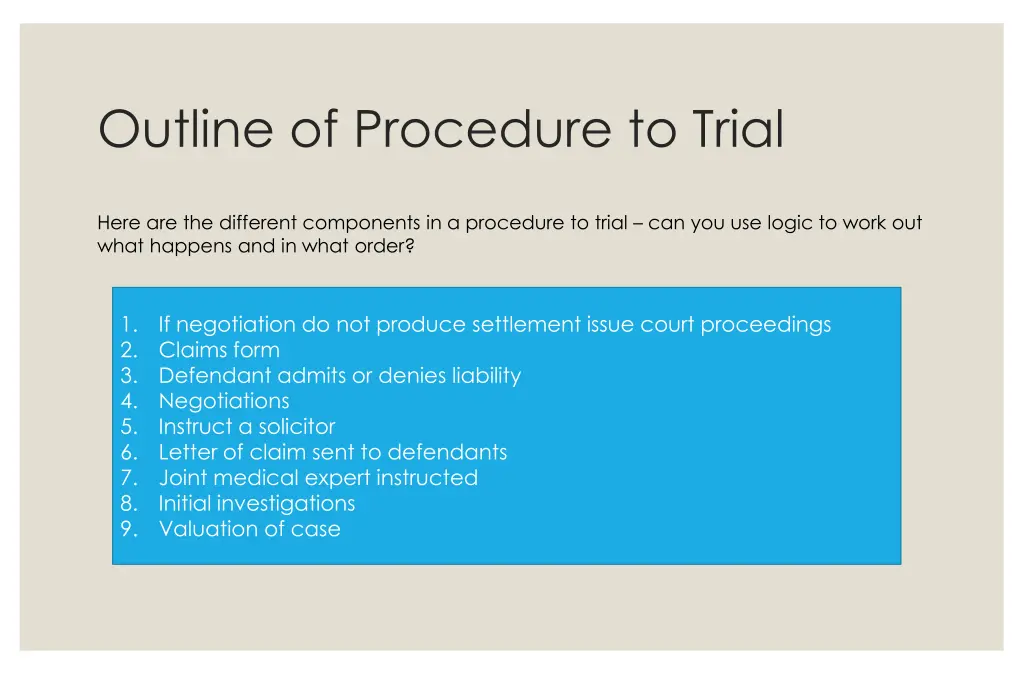 outline of procedure to trial
