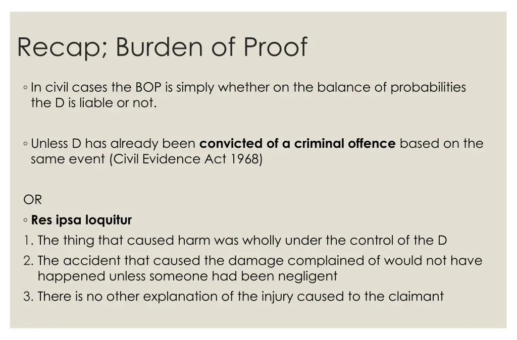 recap burden of proof