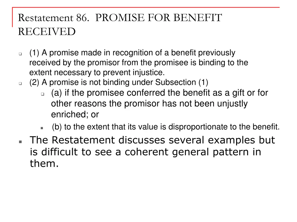 restatement 86 promise for benefit received