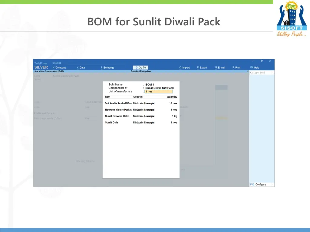 bom for sunlit diwali pack