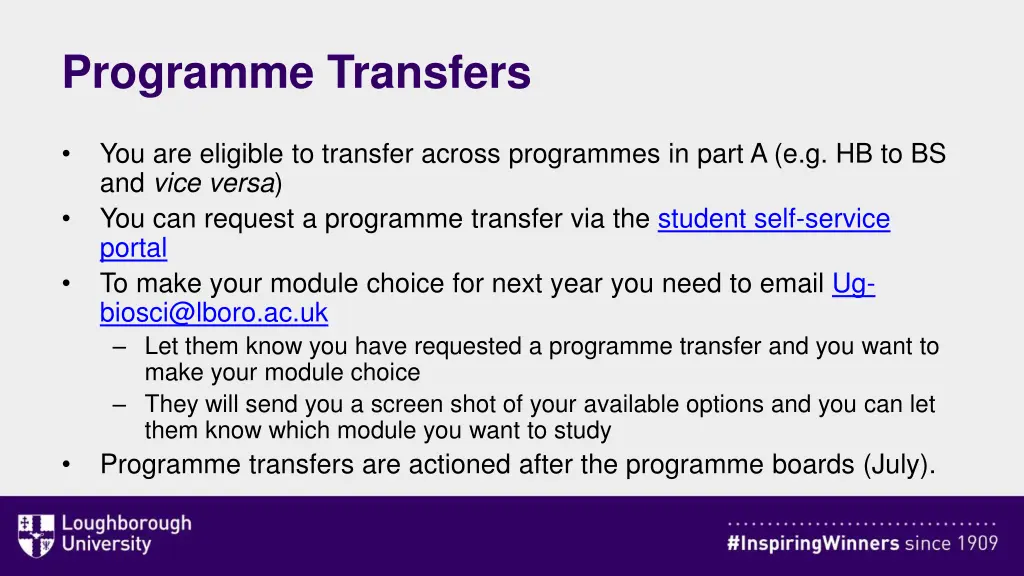 programme transfers