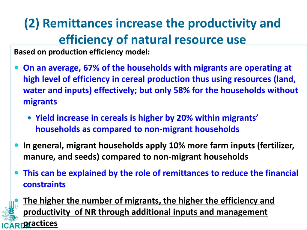 2 remittances increase the productivity