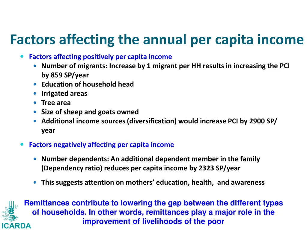 factors affecting the annual per capita income