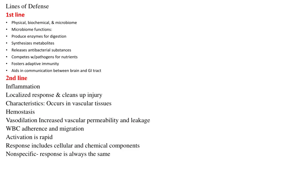 lines of defense 1st line physical biochemical