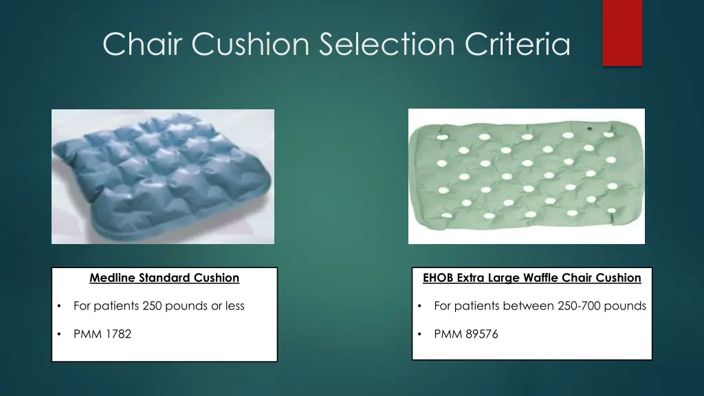 chair cushion selection criteria