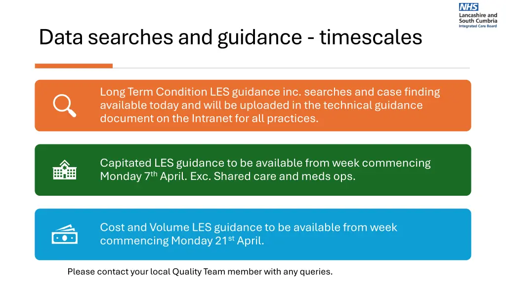 data searches and guidance timescales
