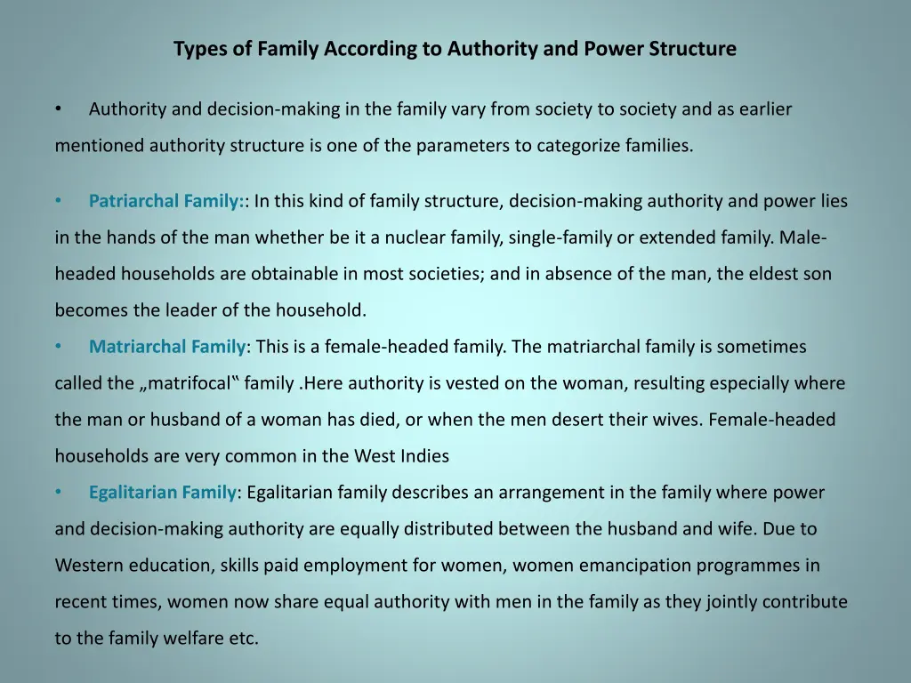 types of family according to authority and power