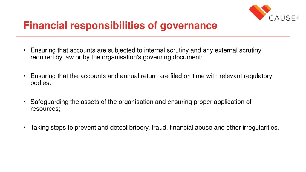 financial responsibilities of governance