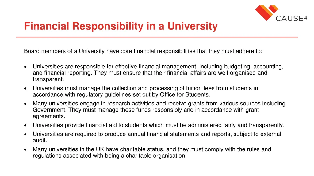 financial responsibility in a university