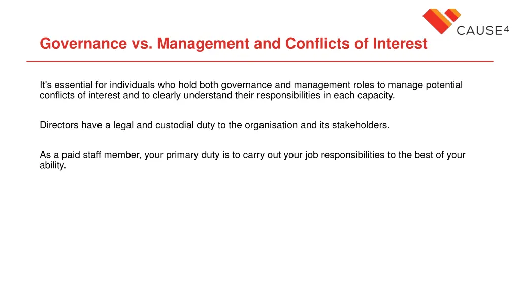 governance vs management and conflicts of interest