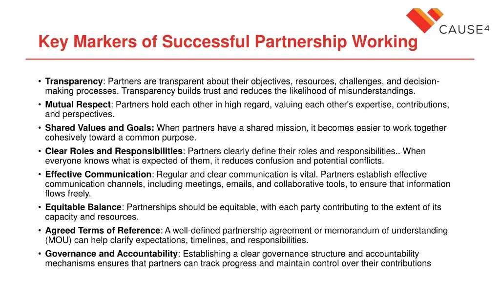 key markers of successful partnership working