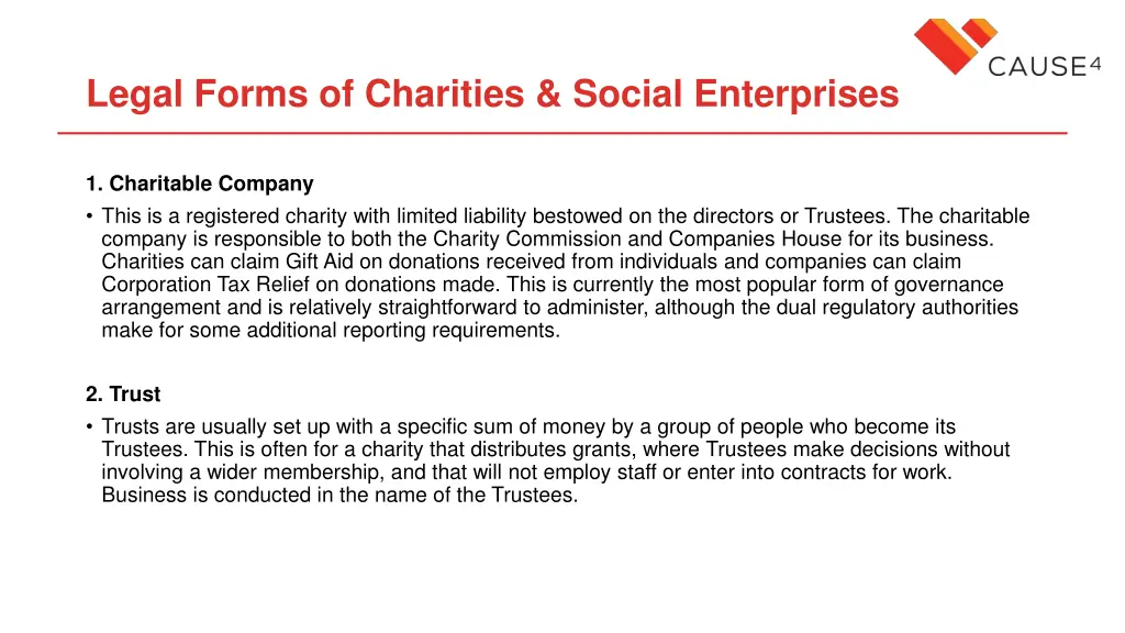 legal forms of charities social enterprises