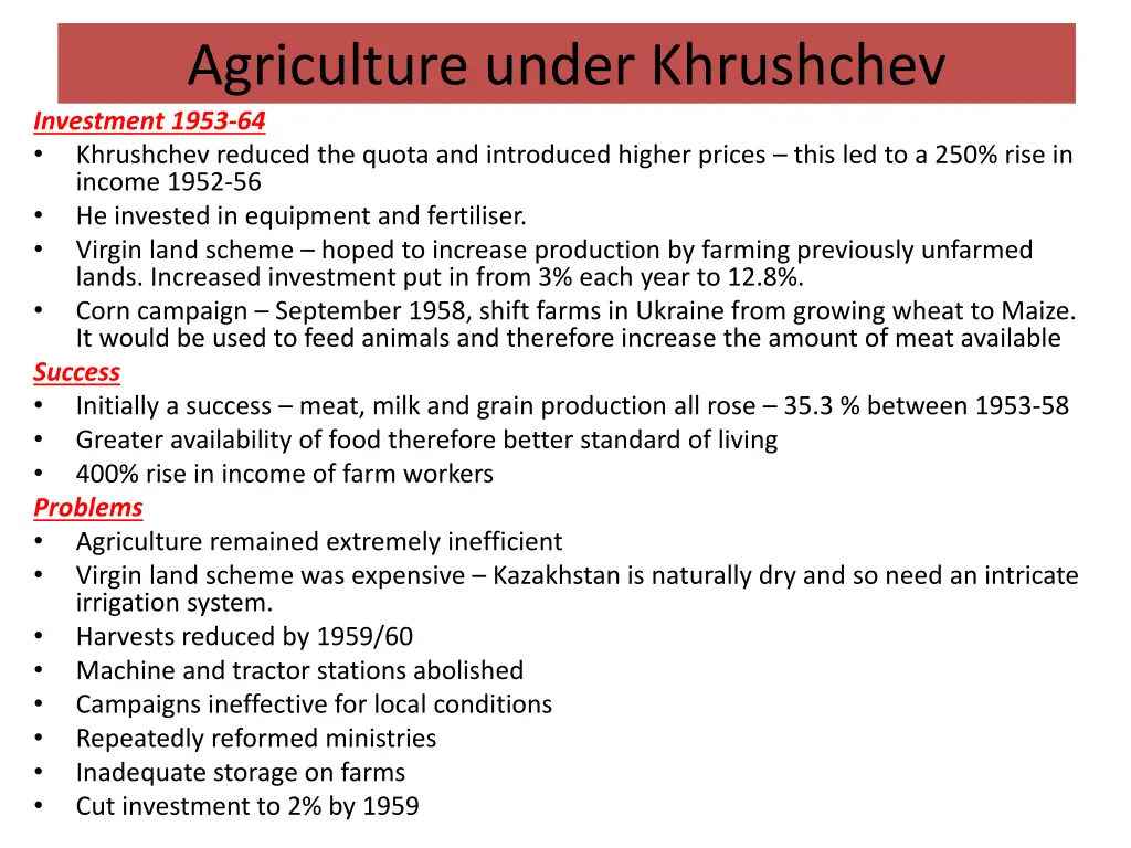 agriculture under khrushchev investment 1953