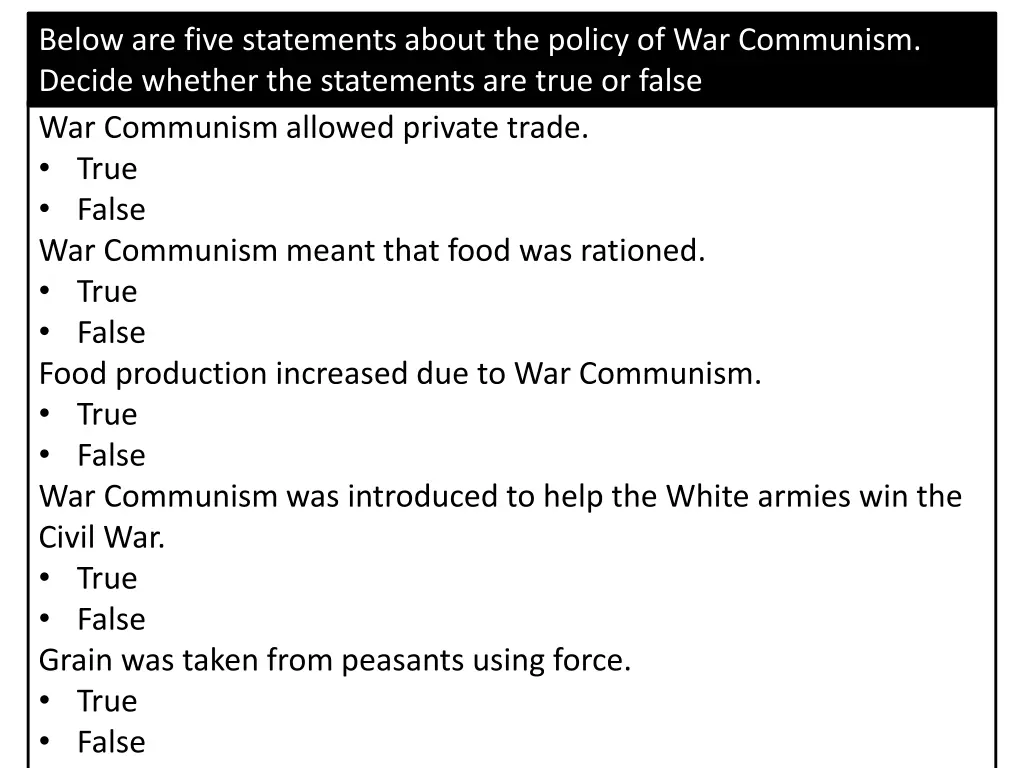 below are five statements about the policy