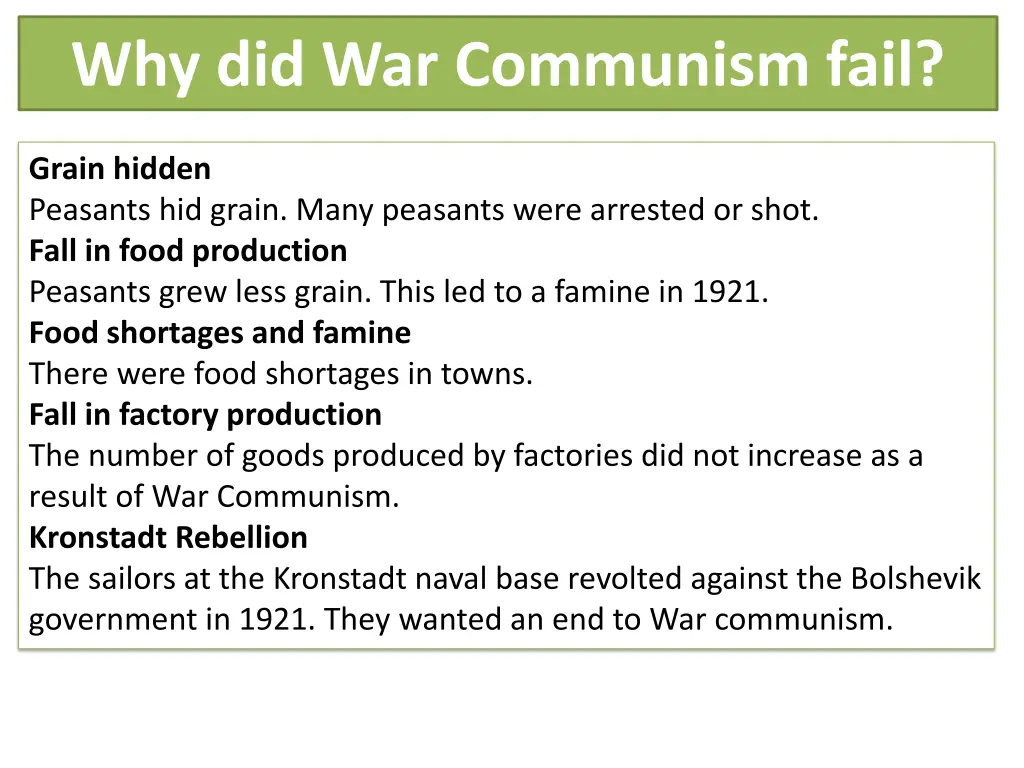 why did war communism fail