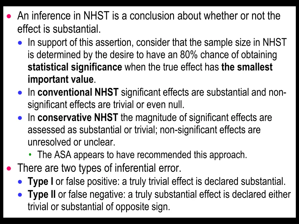 an inference in nhst is a conclusion about