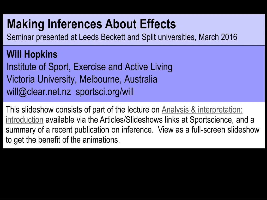 making inferences about effects seminar presented