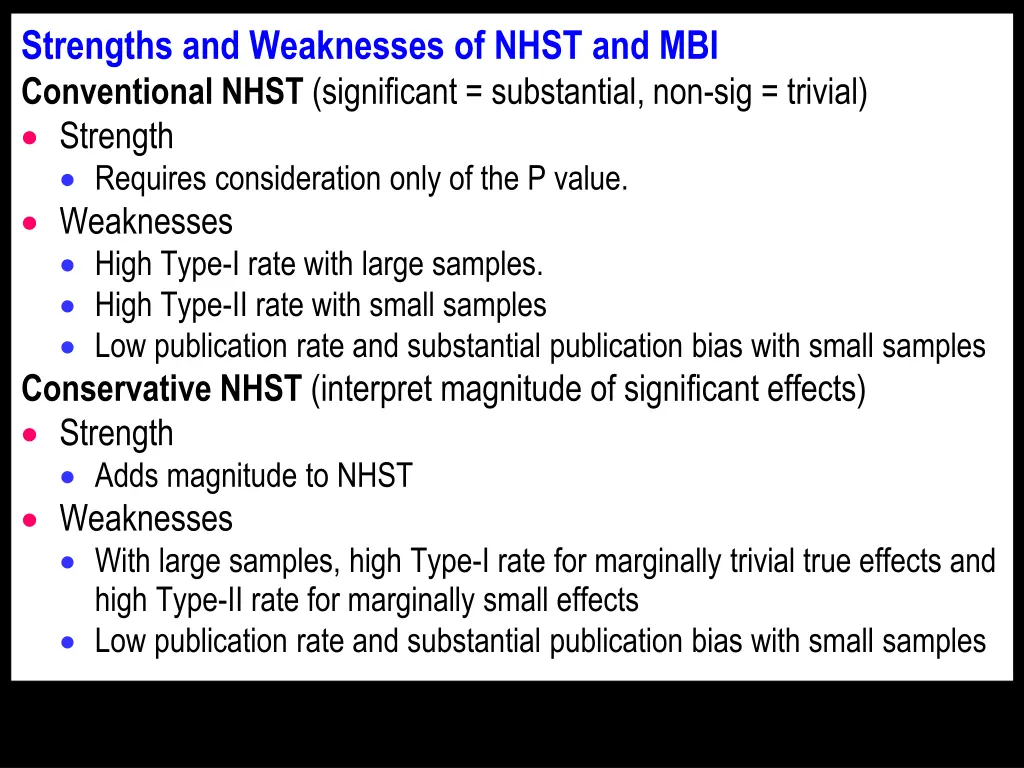 strengths and weaknesses of nhst