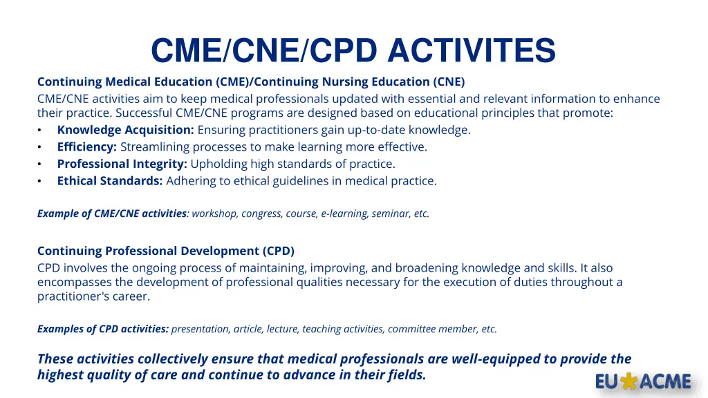 cme cne cpd activites continuing medical