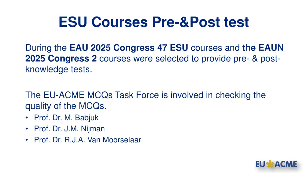 esu courses pre post test