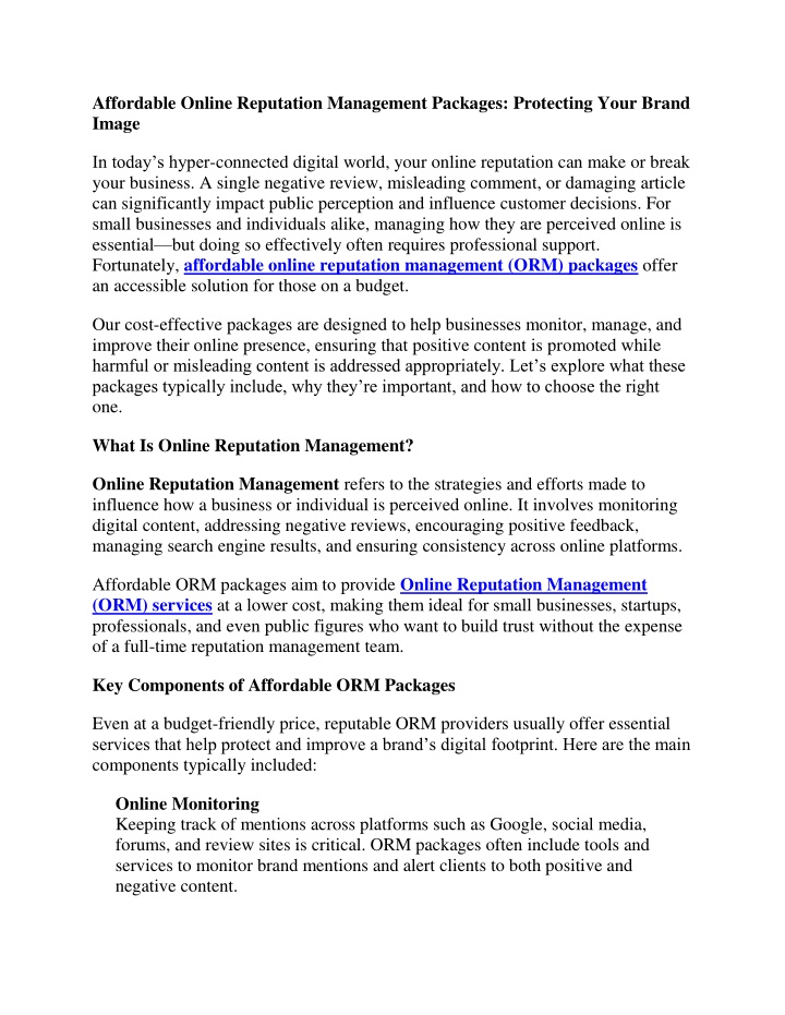 affordable online reputation management packages