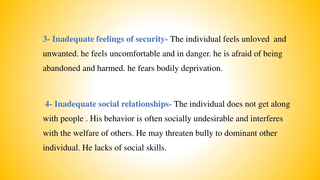 3 inadequate feelings of security the individual