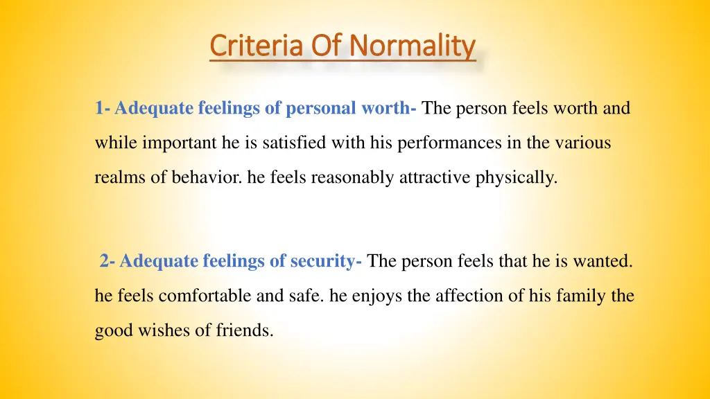 criteria of normality criteria of normality
