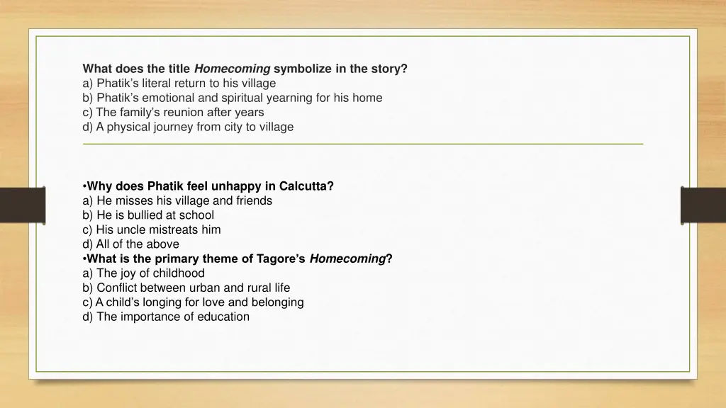 what does the title homecoming symbolize