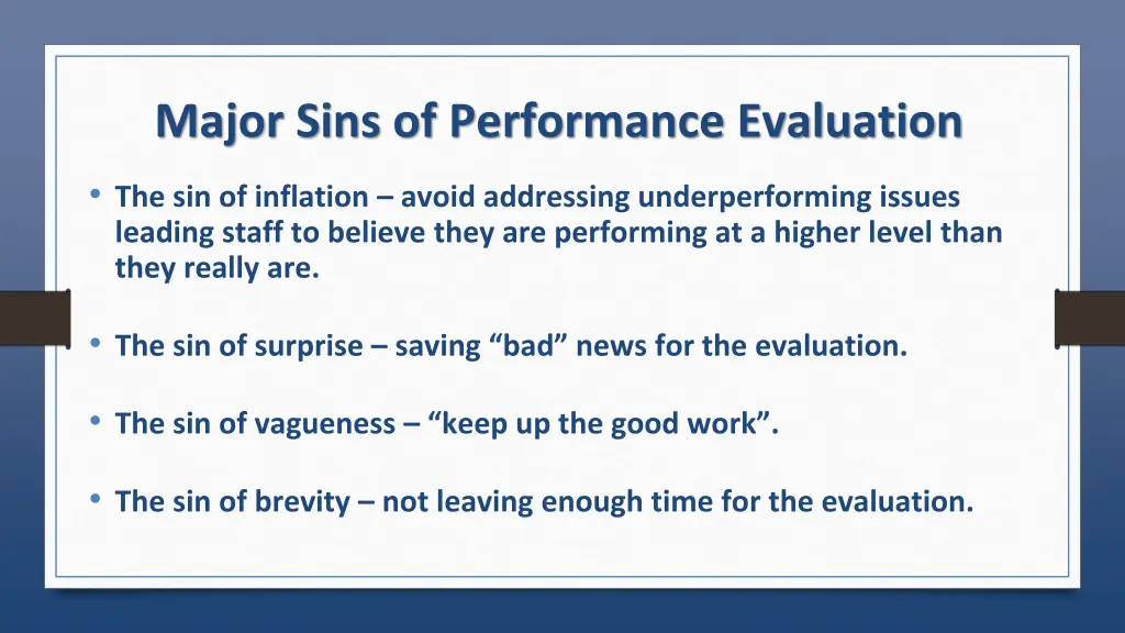 major sins of performance evaluation