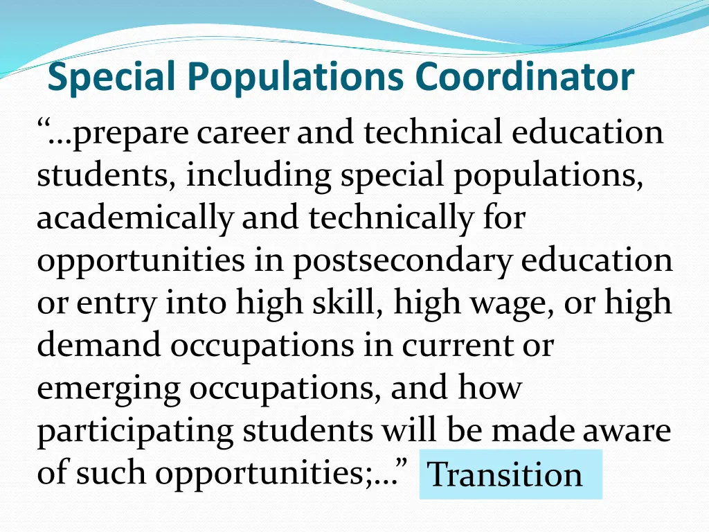 special populations coordinator prepare career