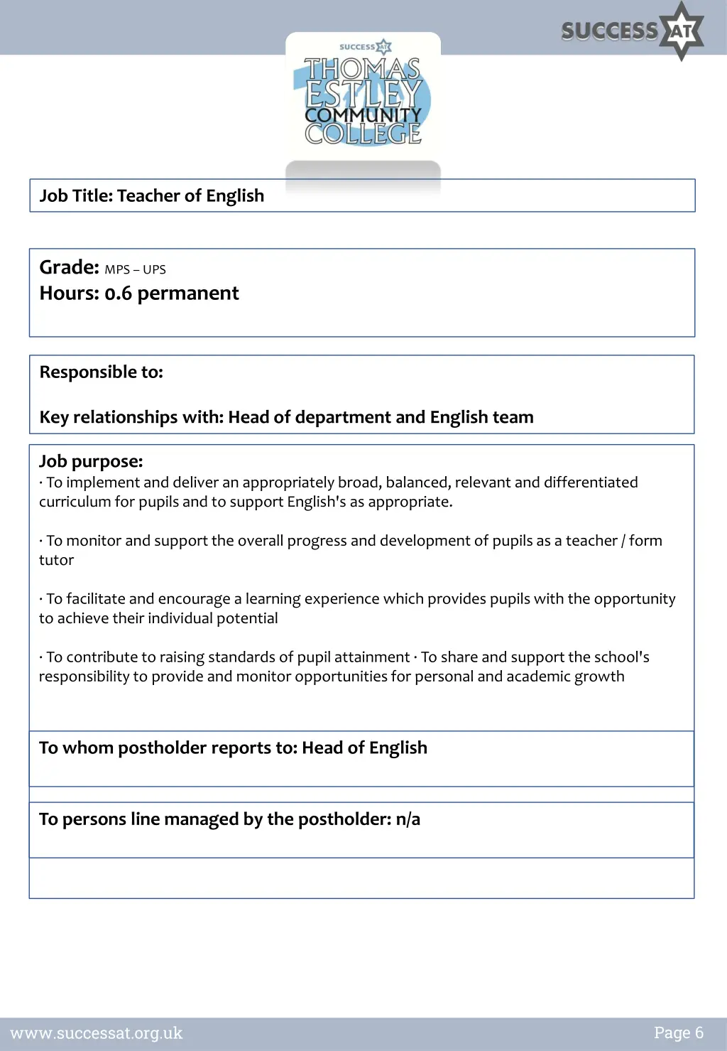 job title teacher of english