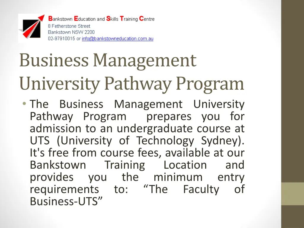 business management university pathway program