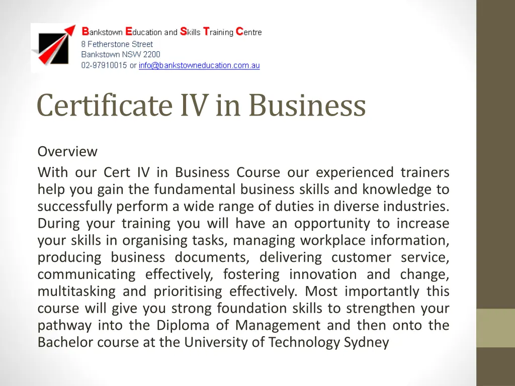 certificate iv in business