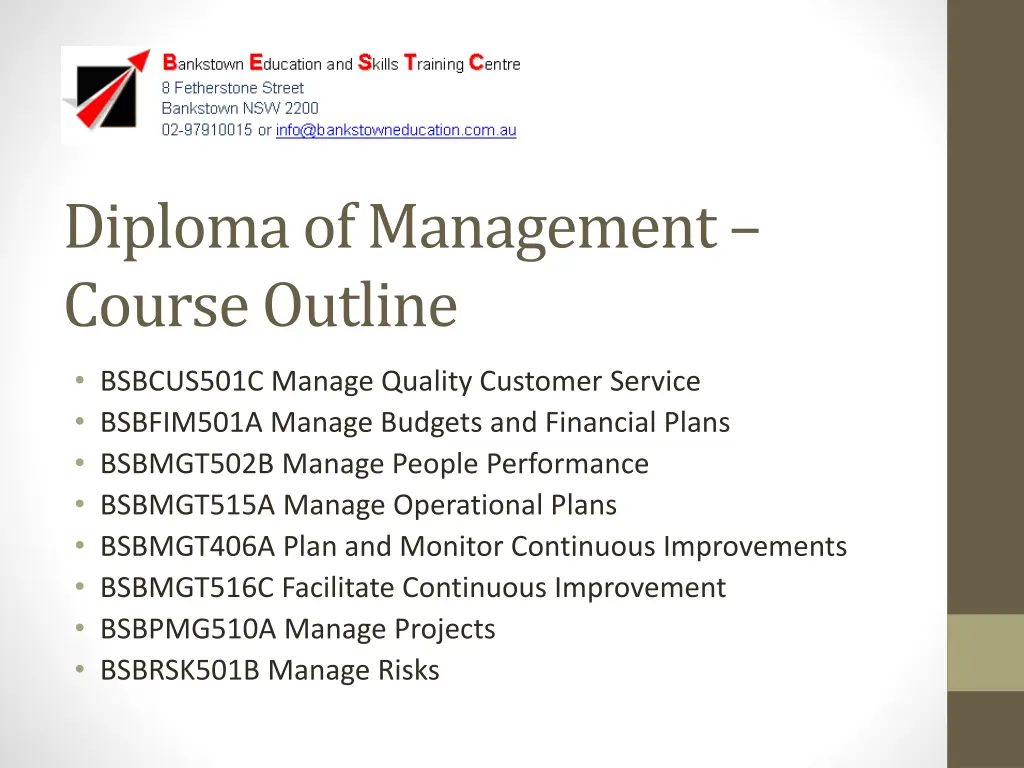 diploma of management course outline