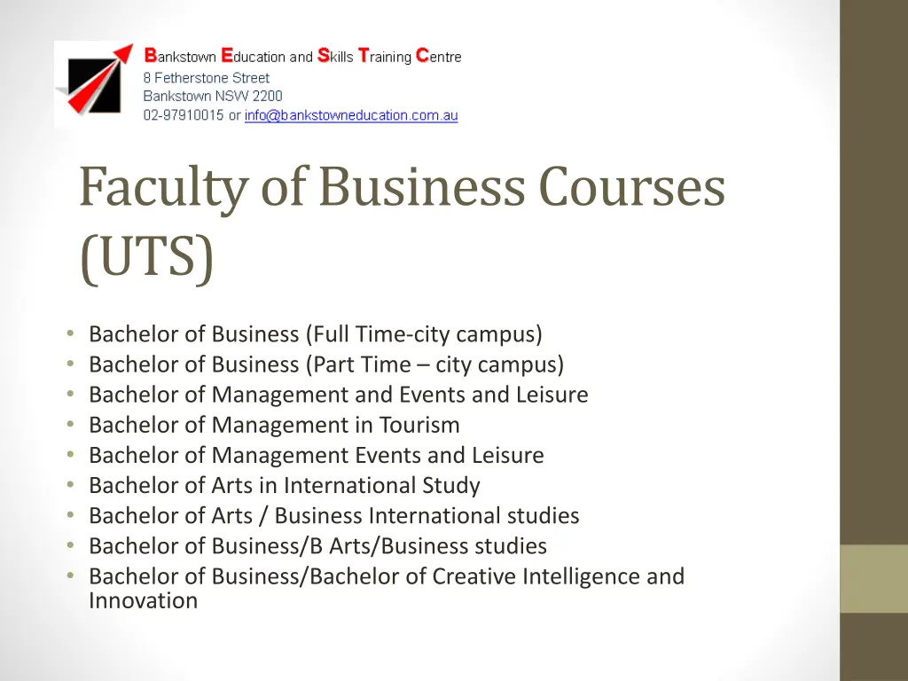 faculty of business courses uts