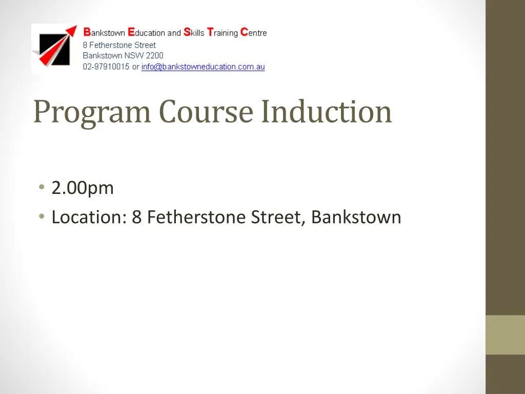 program course induction